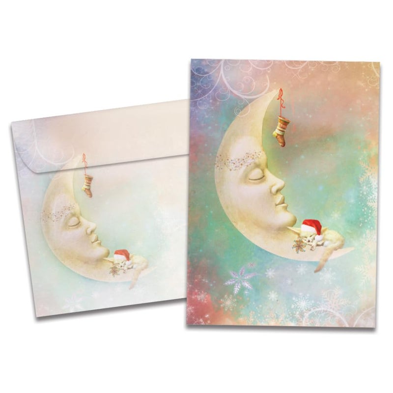 Tree-Free Greetings Christmas Dreams Cards - 10 Recycled 5x7 Cards & Matching Envelopes, Thick Cardstock, Made in USA - Crescent Moon Fox - Image 1
